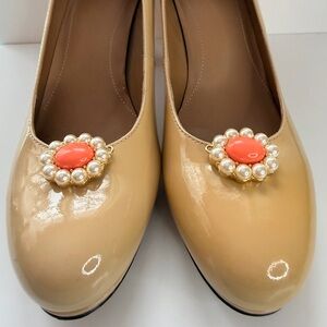 Vintage Upcycled French shoe clips with Pearl and Coral Accent